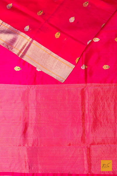 Tanvi- Pink Chanderi Pure Silk Handwoven Saree