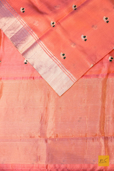 Kamalakshi- Peach Chanderi Pure Silk Handwoven Saree
