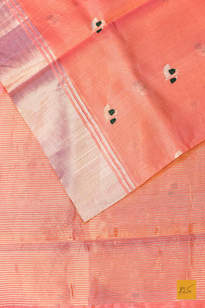 Kamalakshi- Peach Chanderi Pure Silk Handwoven Saree