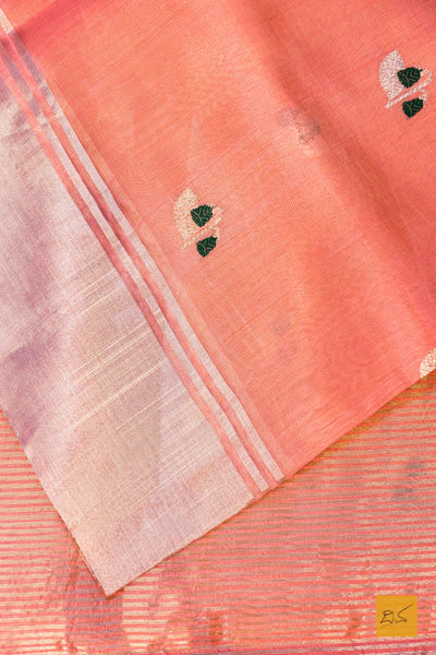 Kamalakshi- Peach Chanderi Pure Silk Handwoven Saree