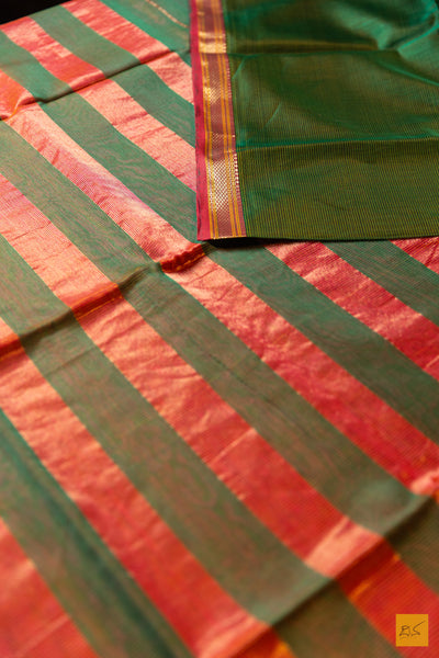 Shruthi- Green Maheshwari Silk Cotton Handwoven Saree