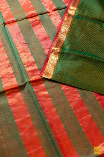 Shruthi- Green Maheshwari Silk Cotton Handwoven Saree