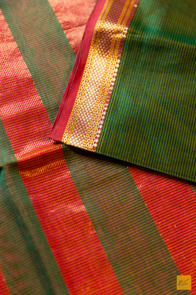 Shruthi- Green Maheshwari Silk Cotton Handwoven Saree