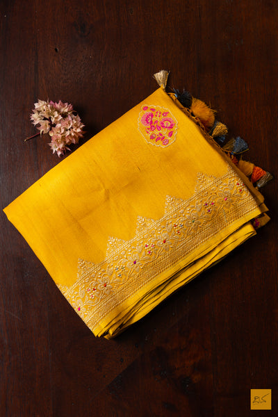 Suvarna- Yellow Banarasi Tusser Silk Handwoven Saree