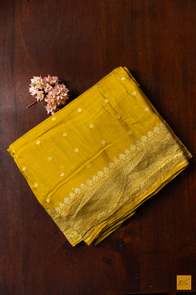 Sharmila- Yellow Banarasi Munga Silk Handwoven Saree