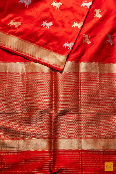 Yuvika- Red Banarasi Katan Silk Handwoven Saree