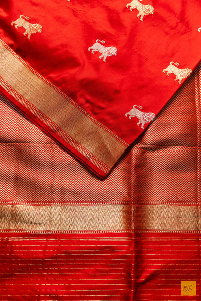 Yuvika- Red Banarasi Katan Silk Handwoven Saree