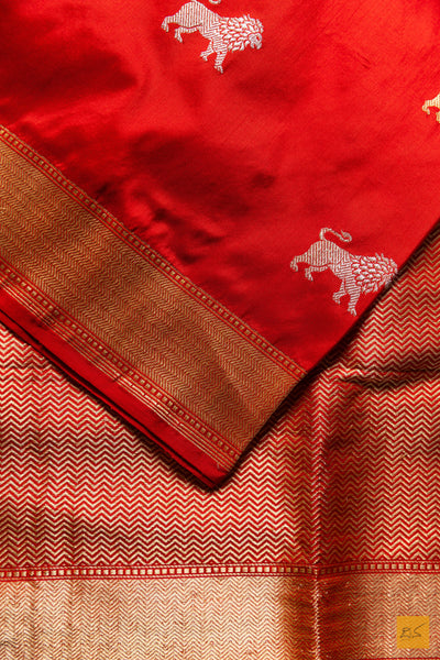 Yuvika- Red Banarasi Katan Silk Handwoven Saree
