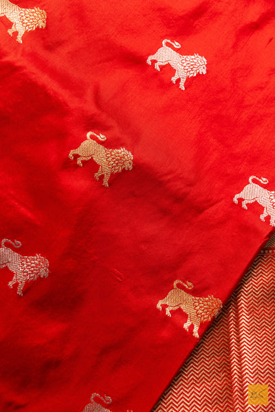 Yuvika- Red Banarasi Katan Silk Handwoven Saree