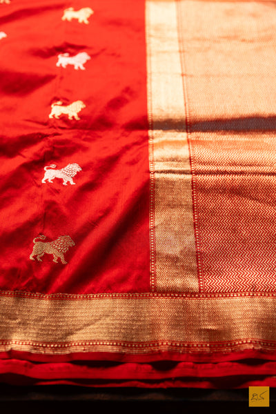 Yuvika- Red Banarasi Katan Silk Handwoven Saree