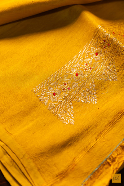 Suvarna- Yellow Banarasi Tusser Silk Handwoven Saree