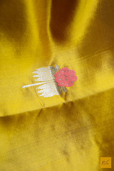 Yellow & Pink Chanderi Silk Handwoven Saree