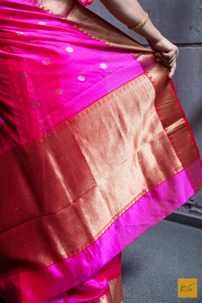 Pink Red Chanderi Silk Handwoven Saree