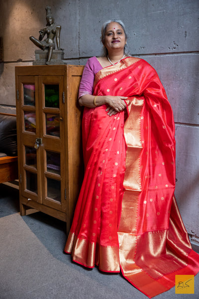 Red Chanderi Pure SIlk Handwoven Saree