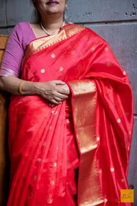 Red Chanderi Pure SIlk Handwoven Saree