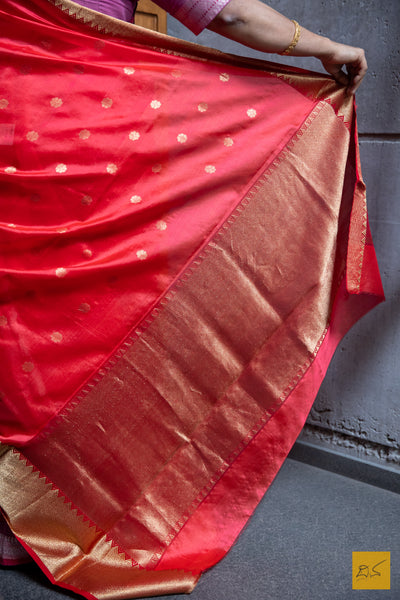 Red Chanderi Pure SIlk Handwoven Saree