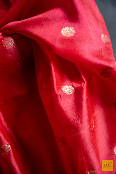 Red Chanderi Pure SIlk Handwoven Saree