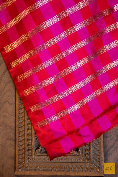 Pink & Red Banarasi Katan Silk Handwoven Saree