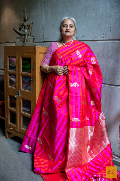 Pink & Red Banarasi Katan Silk Handwoven Saree