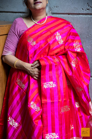 Pink & Red Banarasi Katan Silk Handwoven Saree
