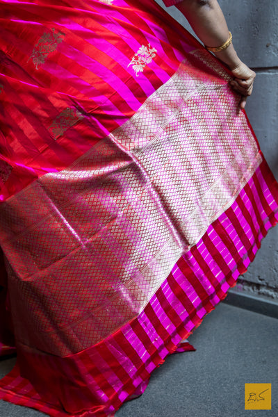 Pink & Red Banarasi Katan Silk Handwoven Saree