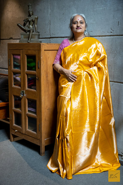 Yellow Brocade Banarasi Katan Silk Handwoven Saree