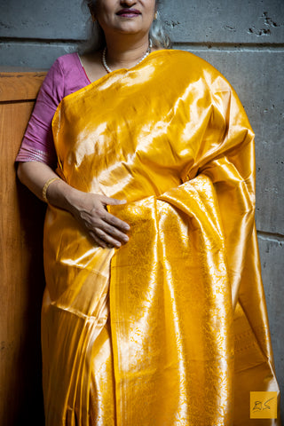 Yellow Brocade Banarasi Katan Silk Handwoven Saree