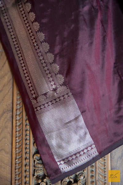 Brown Brocade Banarasi Katan Silk Handwoven Saree