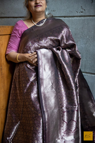 Brown Brocade Banarasi Katan Silk Handwoven Saree
