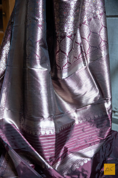 Brown Brocade Banarasi Katan Silk Handwoven Saree