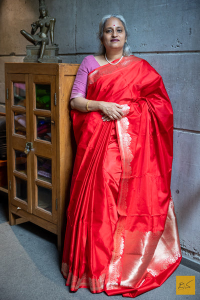 Arunima Red Banarasi Satin Silk Handwoven Saree