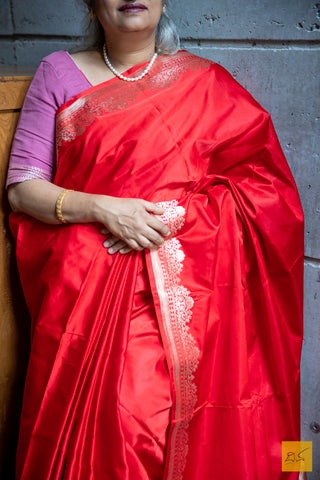 Red Banarasi Satin Silk Handwoven Saree