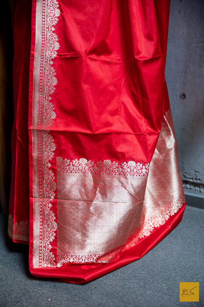 Arunima Red Banarasi Satin Silk Handwoven Saree