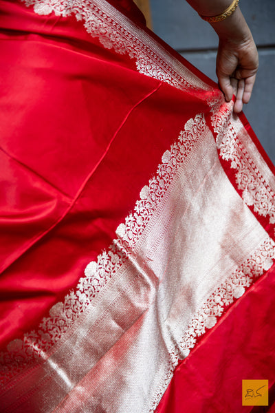 Arunima Red Banarasi Satin Silk Handwoven Saree