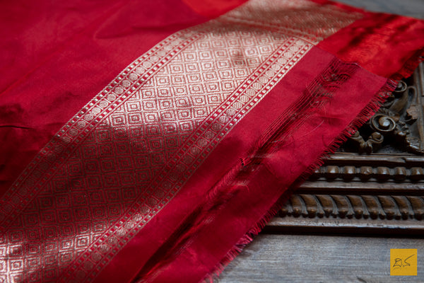 Green & Red Brocade Banarasi Katan Silk Handwoven Saree