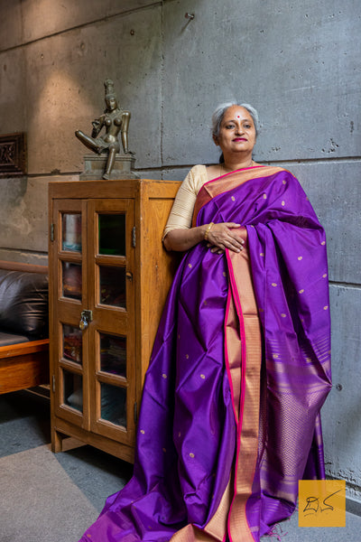 Purple-Red Mahehwari Silk Cotton Handwoven Saree