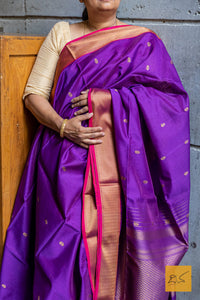 Purple-Red Mahehwari Silk Cotton Handwoven Saree