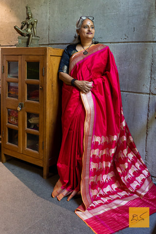 Indian wedding, festivals, handwoven saree for classical music singers, dancers, architects, saree connoisseurs, saree collectors, brides, bridesmaids. This is a pure katan silk saree which has a very soft drape and can be accessorised with diamonds, peals, precious stone jewellery depending on the occasion. Looks dressy with a gajra too. Traditional yet contemporary in its look.