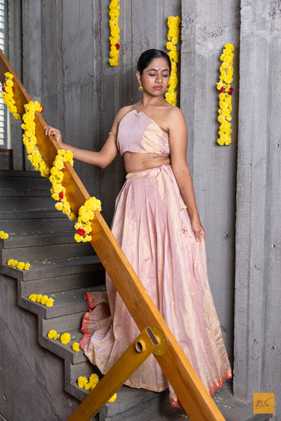 Vedasri - Peach Maheshwari Silk Cotton Lehenga