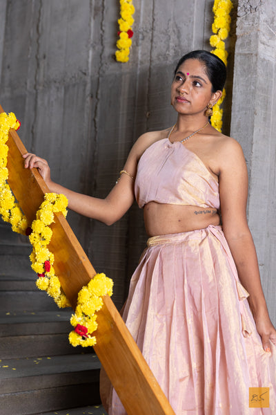 Vedasri - Peach Maheshwari Silk Cotton Lehenga