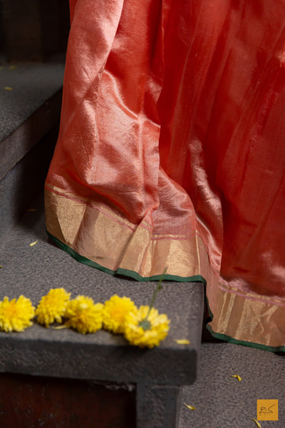 Nithyasri - Orange Chanderi Pure Silk Lehenga