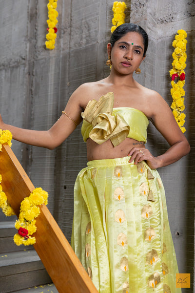 Devasri - Yellow Chanderi Pure Silk Lehenga