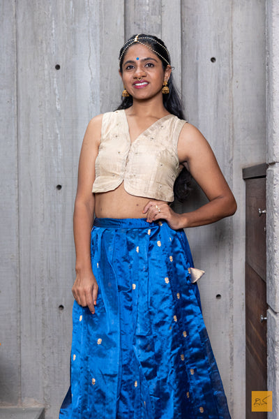 Dhanasri- Blue Chanderi Pure Silk Lehenga