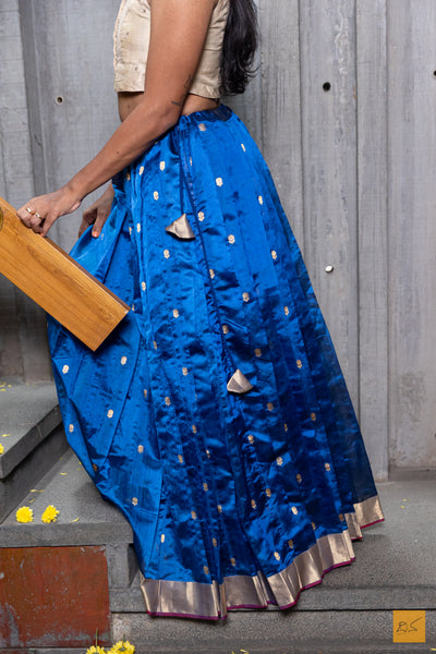 Dhanasri- Blue Chanderi Pure Silk Lehenga