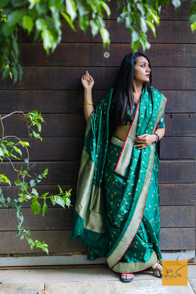 Harita- Green-Red Banarasi Katan Silk Handwoven Saree