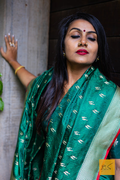 Harita- Green-Red Banarasi Katan Silk Handwoven Saree