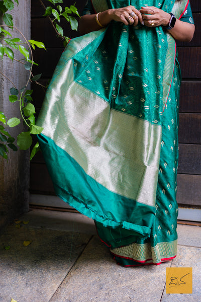 Harita- Green-Red Banarasi Katan Silk Handwoven Saree