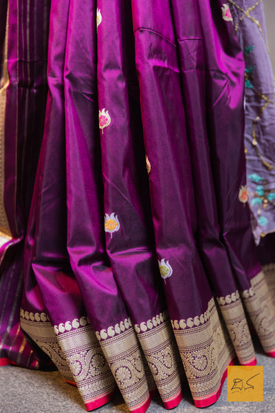 Nalini - Purple Banarasi Katan Silk Handwoven Saree