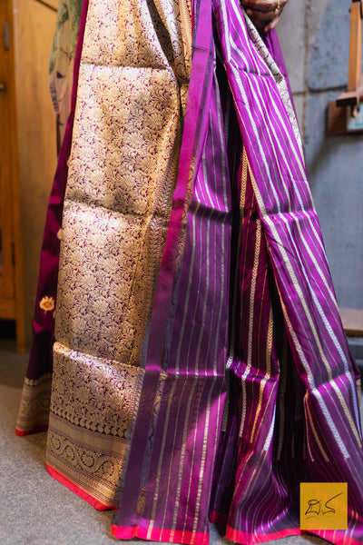 Nalini - Purple Banarasi Katan Silk Handwoven Saree