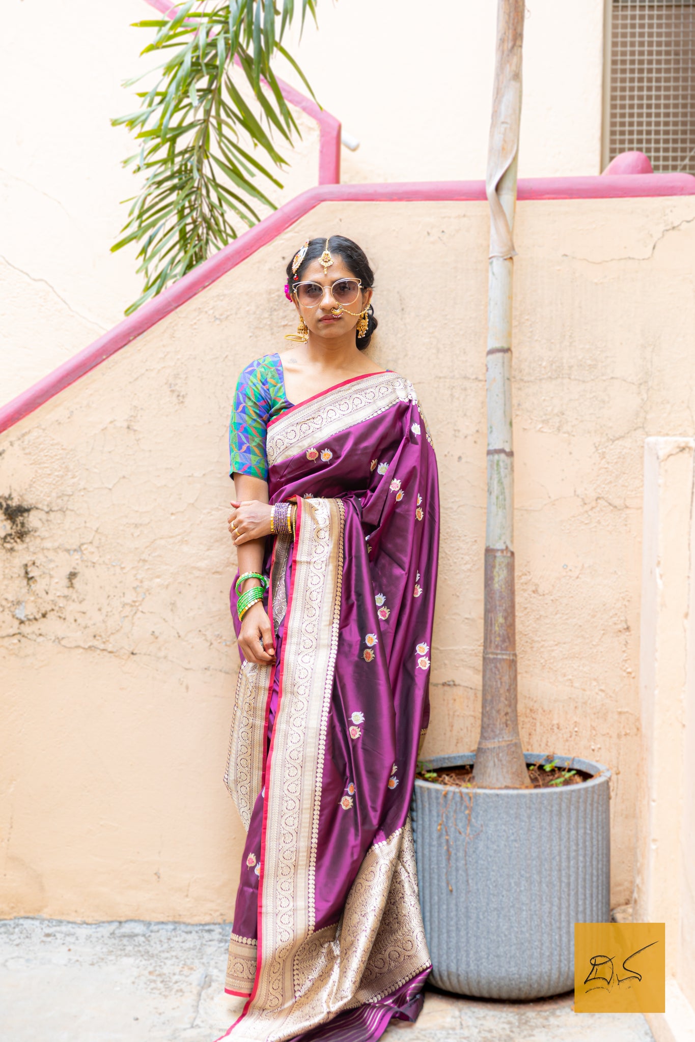 Nalini - Purple Banarasi Katan Silk Handwoven Saree